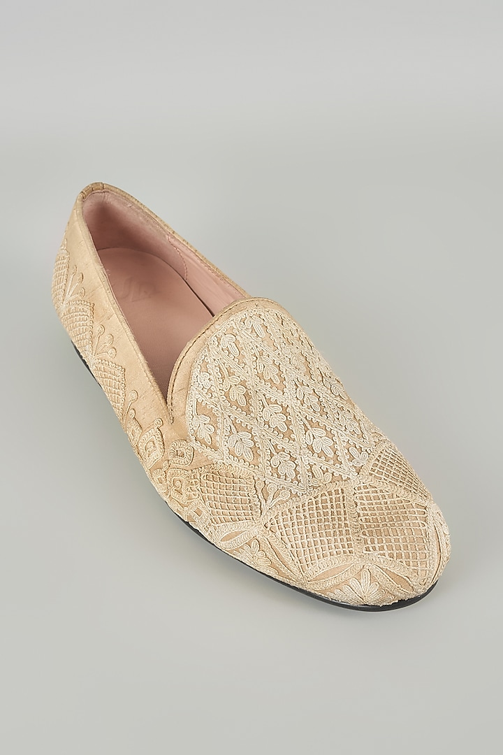 Nude Silk & Leather Loafers by Seema Gujral Men at Pernia's Pop Up Shop