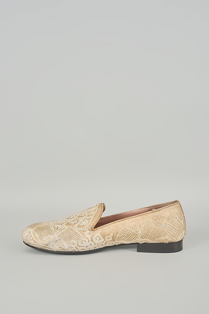 Nude Silk & Leather Loafers by Seema Gujral Men at Pernia's Pop Up Shop