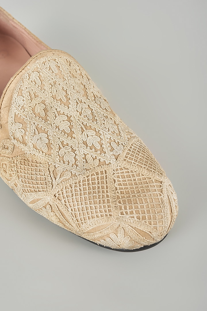 Nude Silk & Leather Loafers by Seema Gujral Men at Pernia's Pop Up Shop