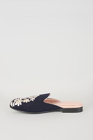 Midnight Blue Leather Juttis by Seema Gujral Men