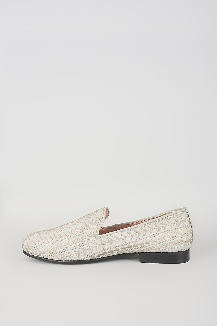 Aqua Green Leather Juttis by Seema Gujral Men at Pernia's Pop Up Shop