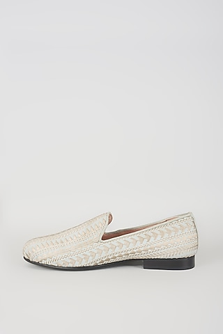 Aqua Green Leather Juttis by Seema Gujral Men