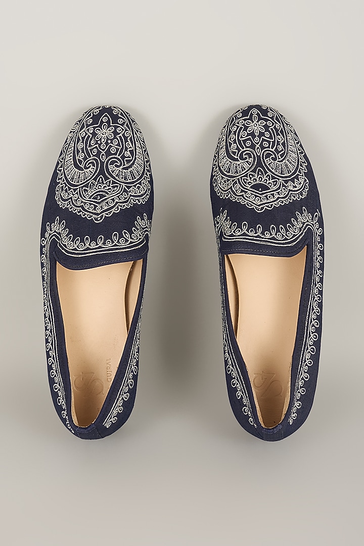 Midnight Blue Silk Loafers by Seema Gujral Men at Pernia's Pop Up Shop