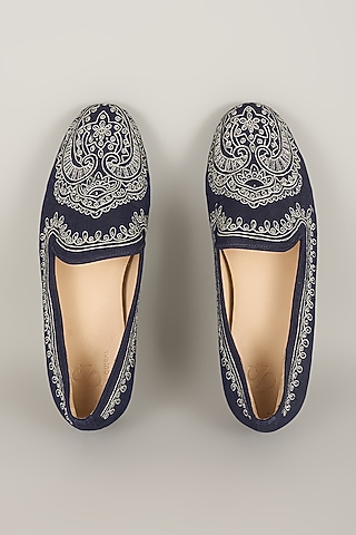 Midnight Blue Silk Loafers by Seema Gujral Men