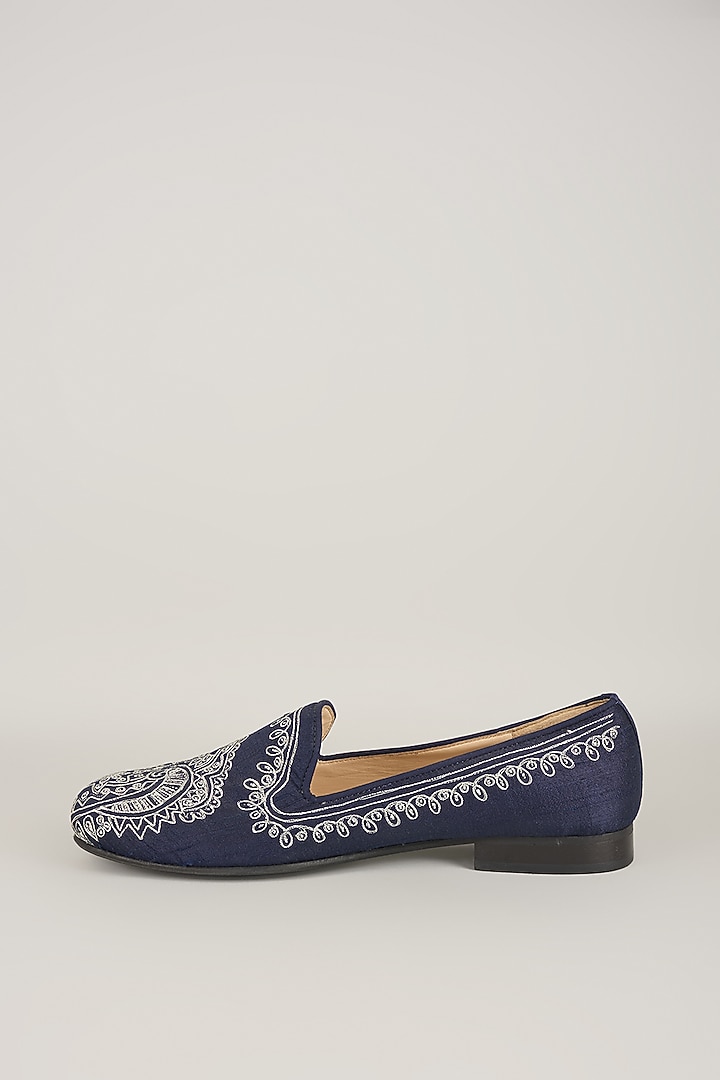 Midnight Blue Silk Loafers by Seema Gujral Men at Pernia's Pop Up Shop