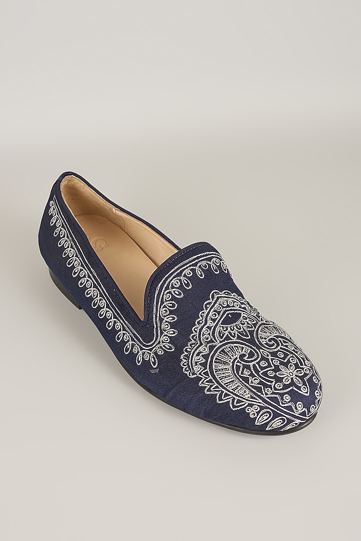 Midnight Blue Silk Loafers by Seema Gujral Men at Pernia's Pop Up Shop
