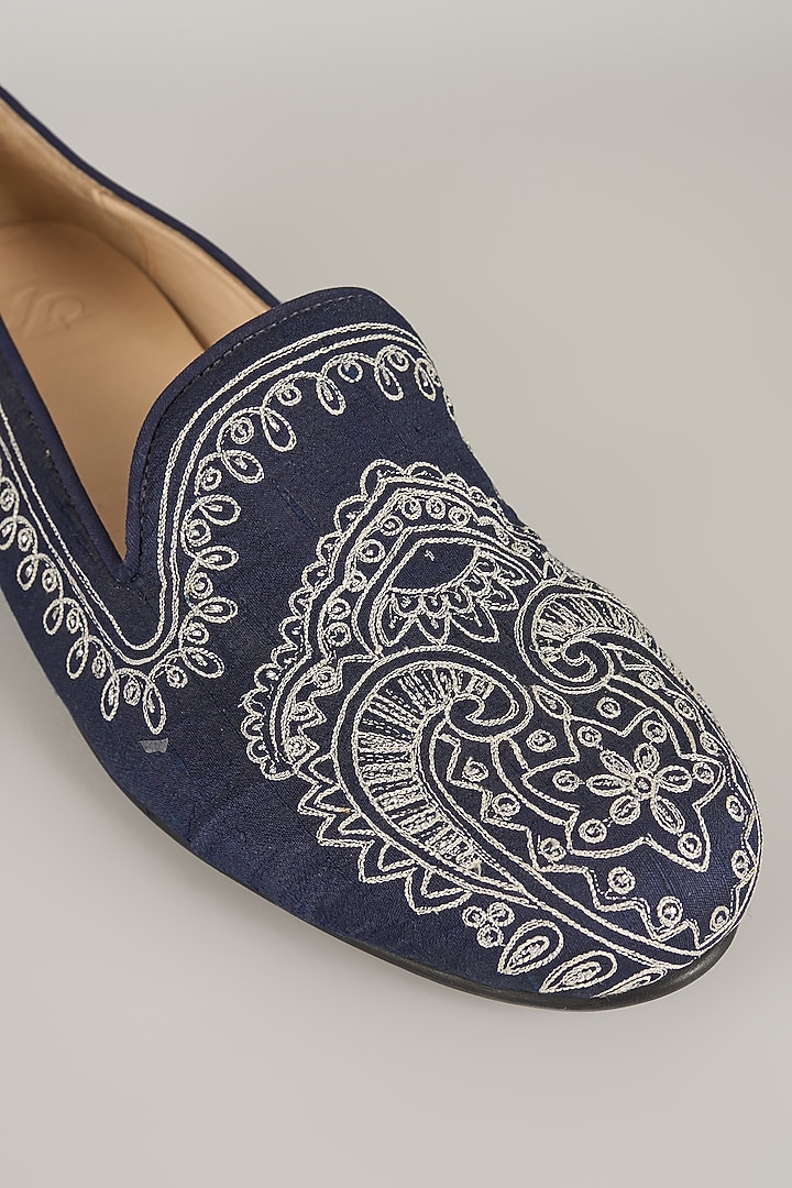 Midnight Blue Silk Loafers by Seema Gujral Men at Pernia's Pop Up Shop