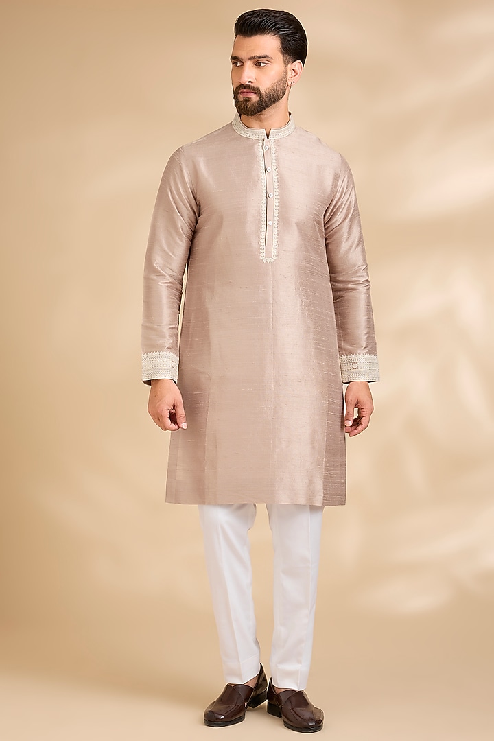 Dusty Nude Silk Bundi Jacket Set by Seema Gujral Men at Pernia's Pop Up Shop
