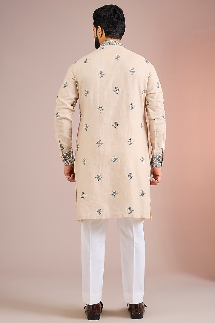 Beige Silk Bundi Jacket Set by Seema Gujral Men at Pernia's Pop Up Shop