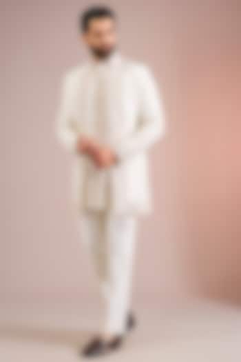 Ivory Silk Groom Indowestern Set by Seema Gujral Men at Pernia's Pop Up Shop
