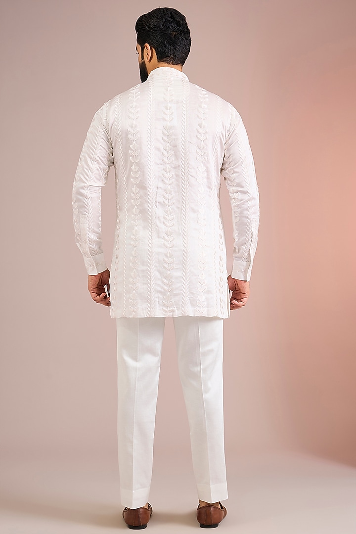 Beige Silk Groom Indowestern Set by Seema Gujral Men at Pernia's Pop Up Shop