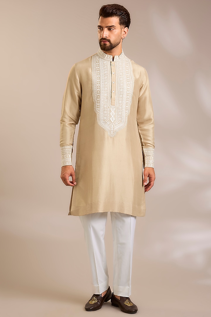 Nude Silk Kurta Set by Seema Gujral Men at Pernia's Pop Up Shop