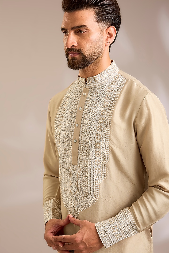 Nude Silk Kurta Set by Seema Gujral Men at Pernia's Pop Up Shop