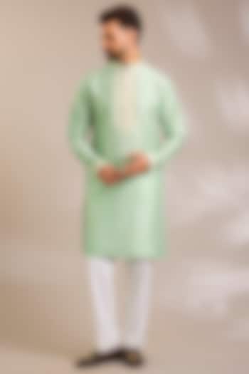 Olive Green Silk Kurta Set by Seema Gujral Men at Pernia's Pop Up Shop