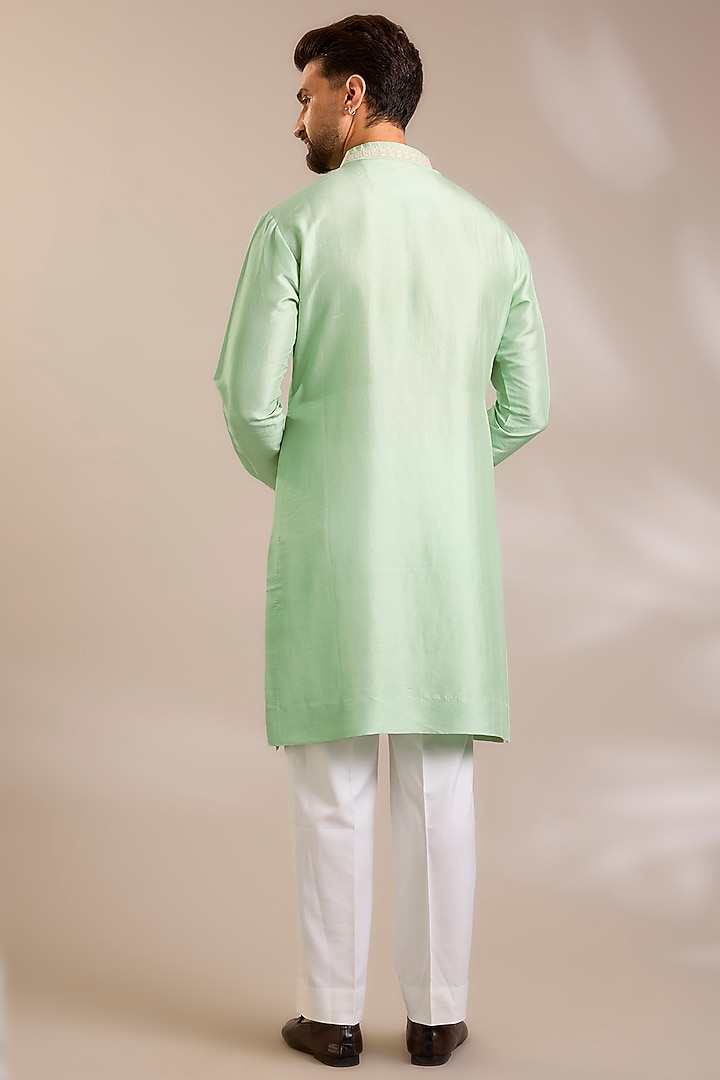 Olive Green Silk Kurta Set by Seema Gujral Men at Pernia's Pop Up Shop