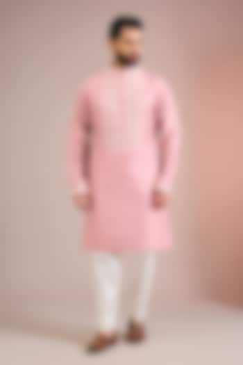 Powder Pink Silk Kurta Set by Seema Gujral Men at Pernia's Pop Up Shop