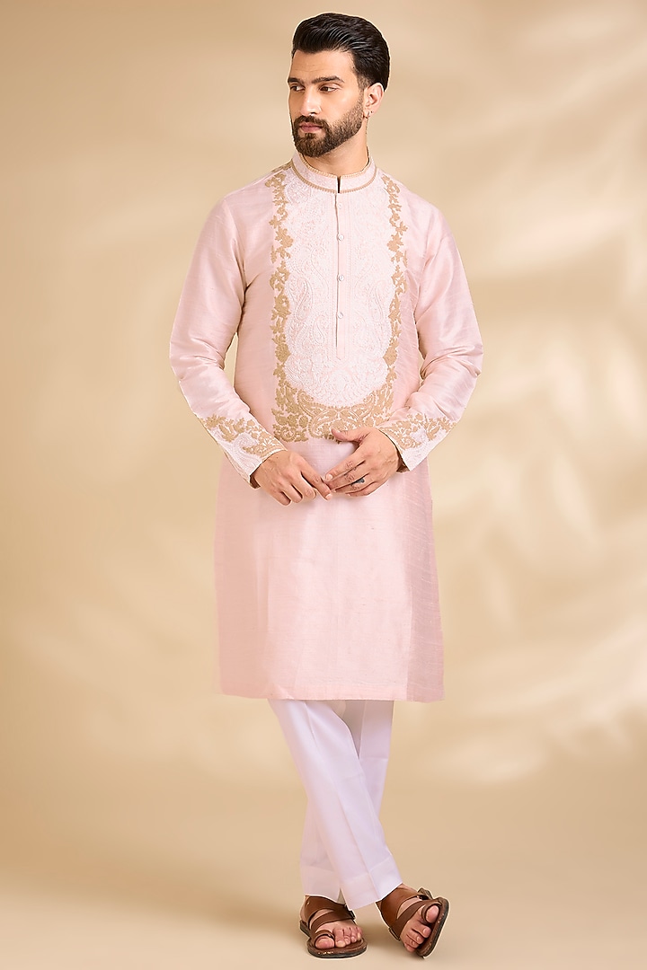 Blush Pink Silk Kurta Set by Seema Gujral Men at Pernia's Pop Up Shop