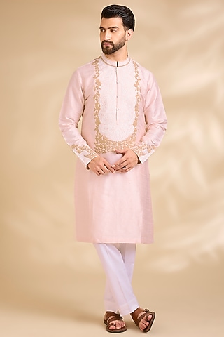 Blush Pink Silk Kurta Set by seema gujral men