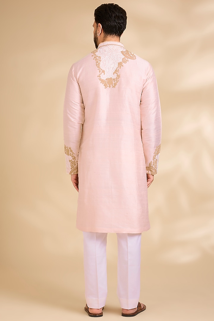 Blush Pink Silk Kurta Set by Seema Gujral Men at Pernia's Pop Up Shop