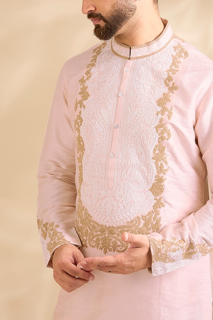 Blush Pink Silk Kurta Set by Seema Gujral Men at Pernia's Pop Up Shop