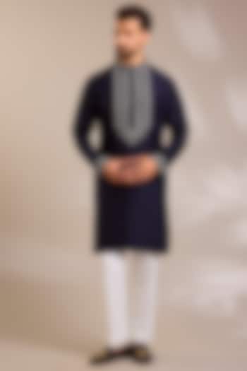 Black Silk Kurta Set by Seema Gujral Men at Pernia's Pop Up Shop