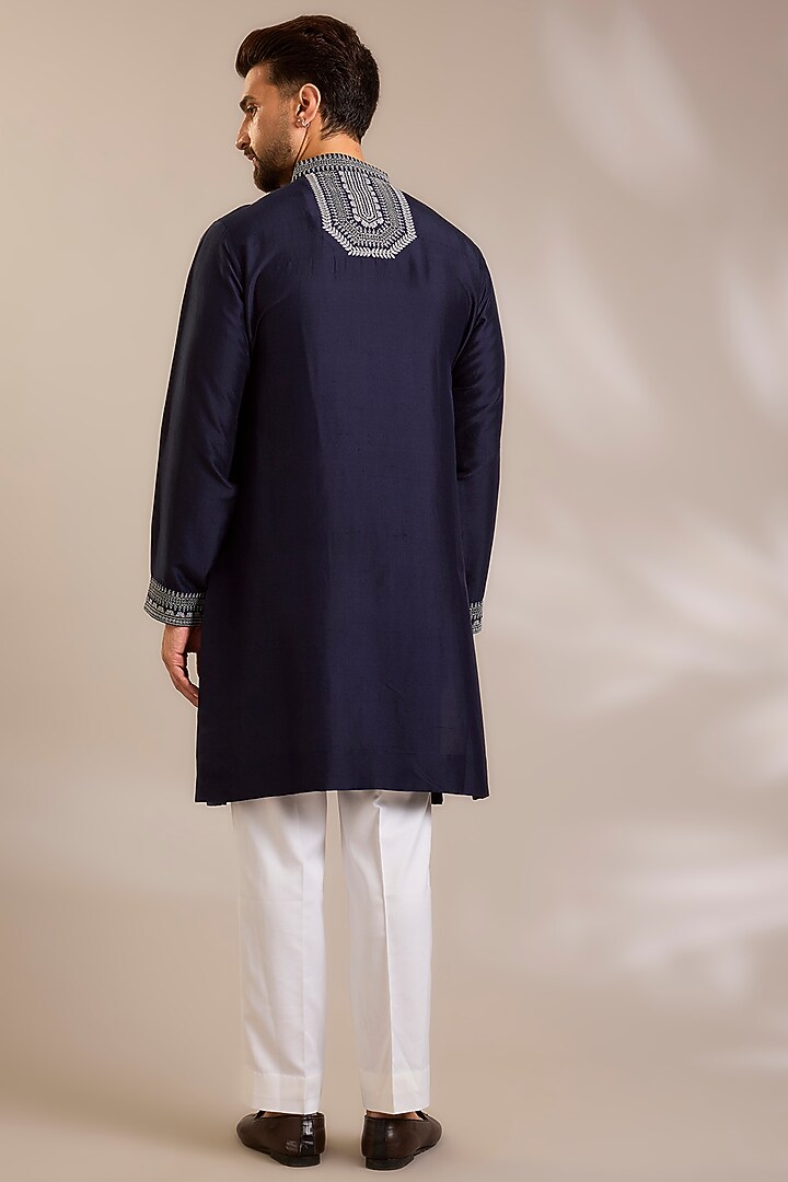Black Silk Kurta Set by Seema Gujral Men at Pernia's Pop Up Shop