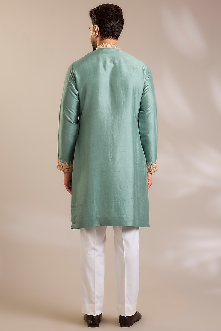 Green Silk Kurta Set by Seema Gujral Men at Pernia's Pop Up Shop