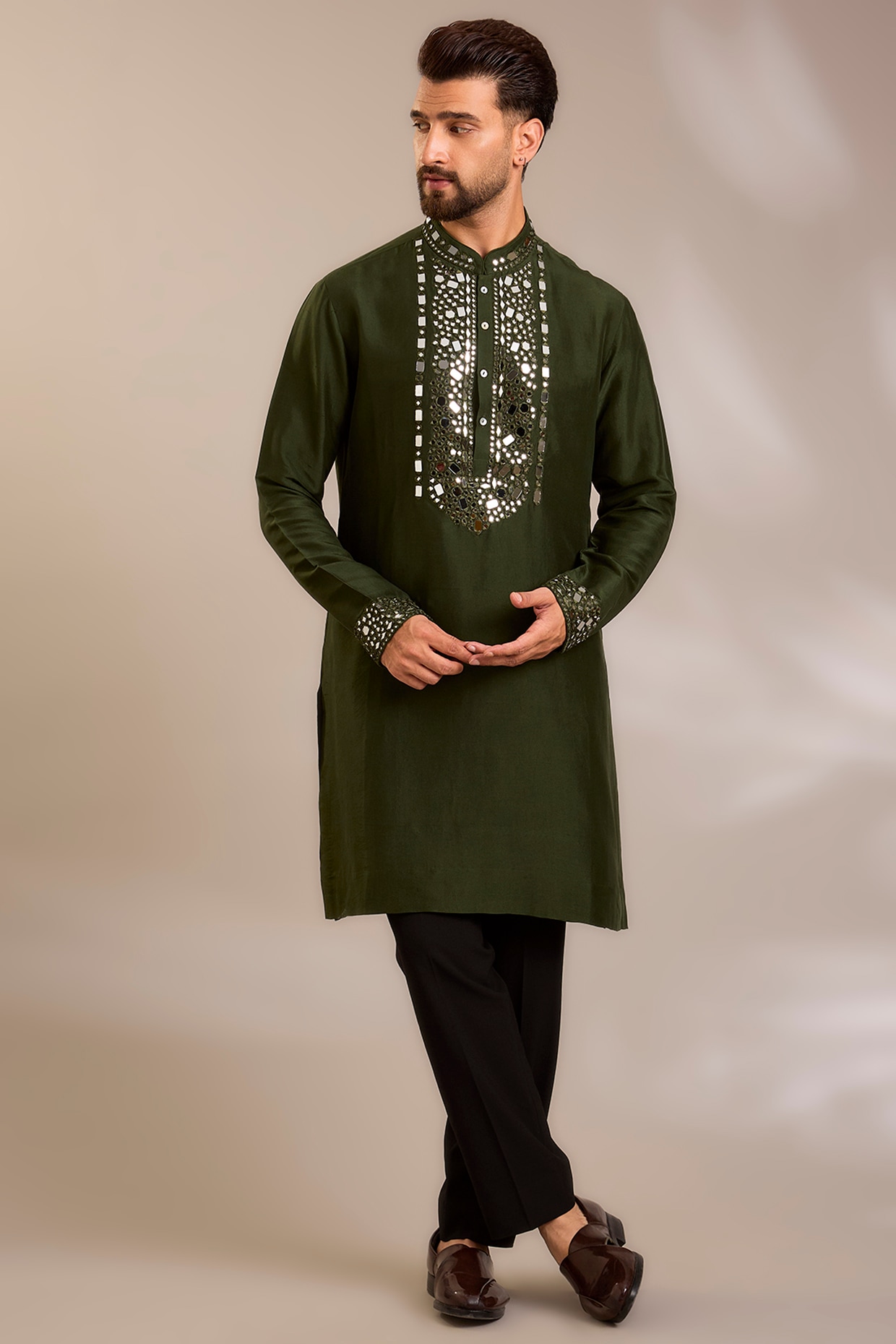 Seema Gujral Olive Green Silk Kurta Set