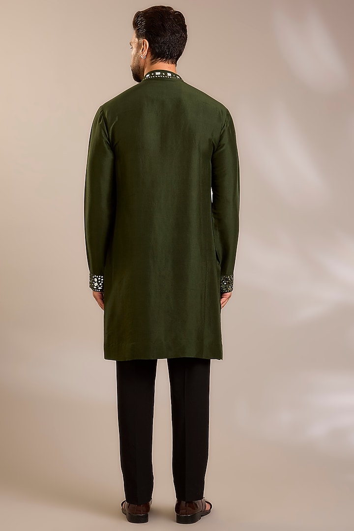 Olive Green Silk Kurta Set by Seema Gujral Men at Pernia's Pop Up Shop