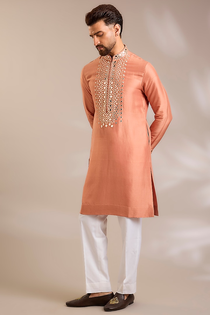Rose Gold Silk Kurta Set by Seema Gujral Men at Pernia's Pop Up Shop