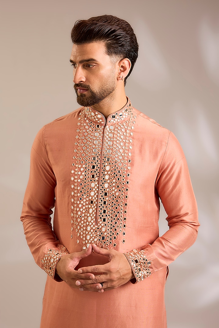Rose Gold Silk Kurta Set by Seema Gujral Men at Pernia's Pop Up Shop