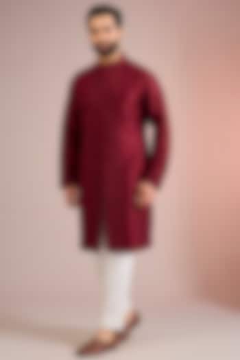 Wine Silk Kurta Set by Seema Gujral Men at Pernia's Pop Up Shop
