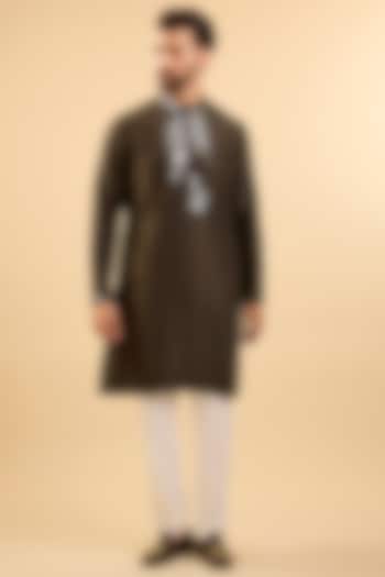 Coffee Brown Silk Kurta Set by Seema Gujral Men at Pernia's Pop Up Shop