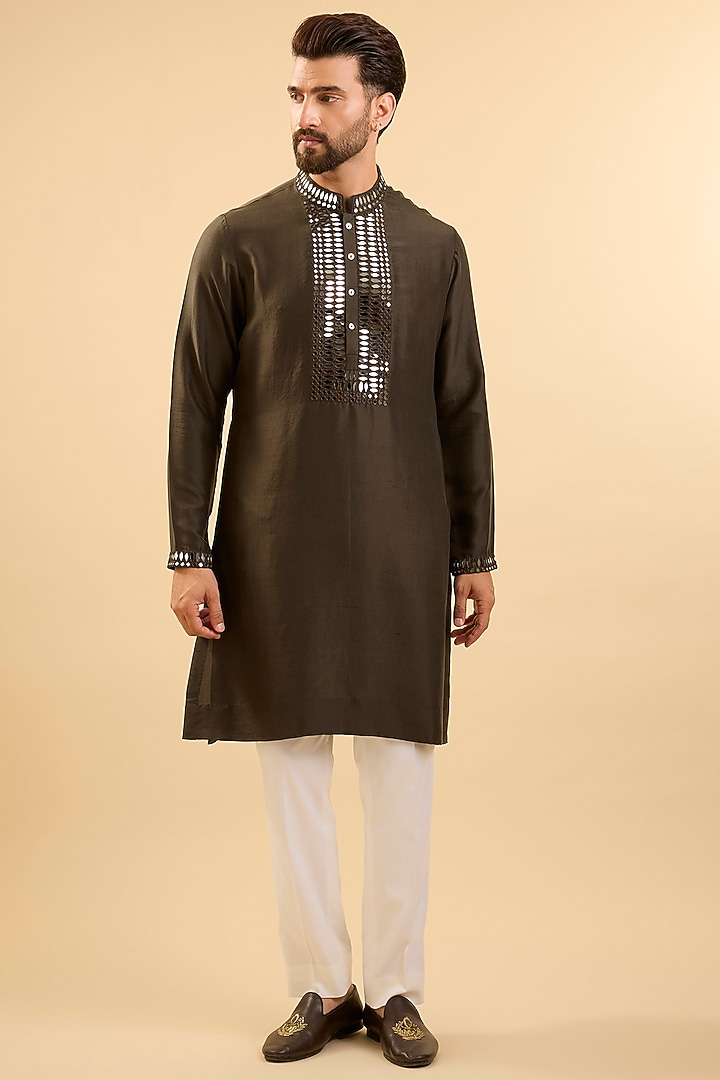 Coffee Brown Silk Kurta Set by Seema Gujral Men at Pernia's Pop Up Shop