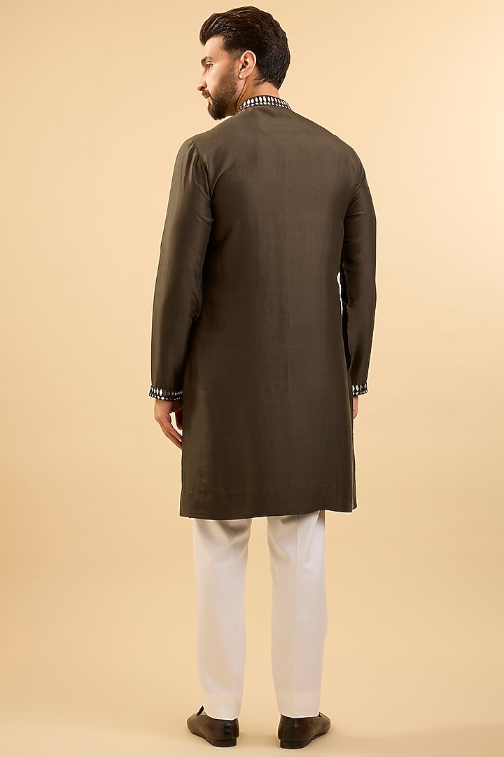 Coffee Brown Silk Kurta Set by Seema Gujral Men at Pernia's Pop Up Shop
