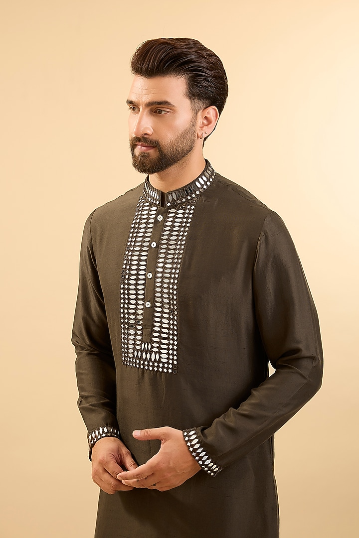 Coffee Brown Silk Kurta Set by Seema Gujral Men at Pernia's Pop Up Shop