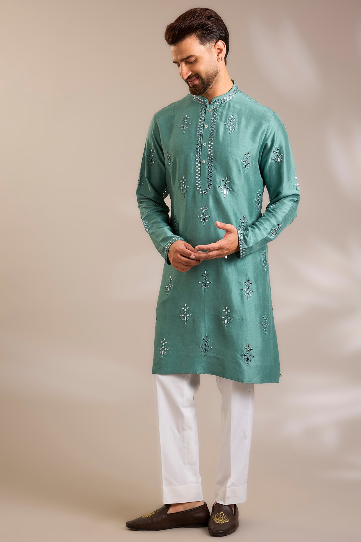 Seema Gujral Sage Green Silk Kurta Set
