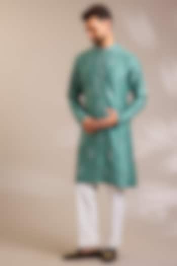 Sage Green Silk Kurta Set by Seema Gujral Men at Pernia's Pop Up Shop