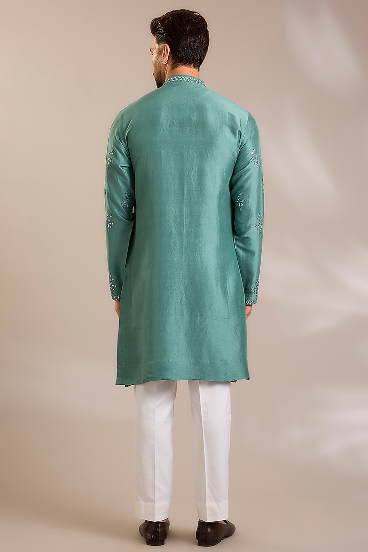 Sage Green Silk Kurta Set by Seema Gujral Men at Pernia's Pop Up Shop