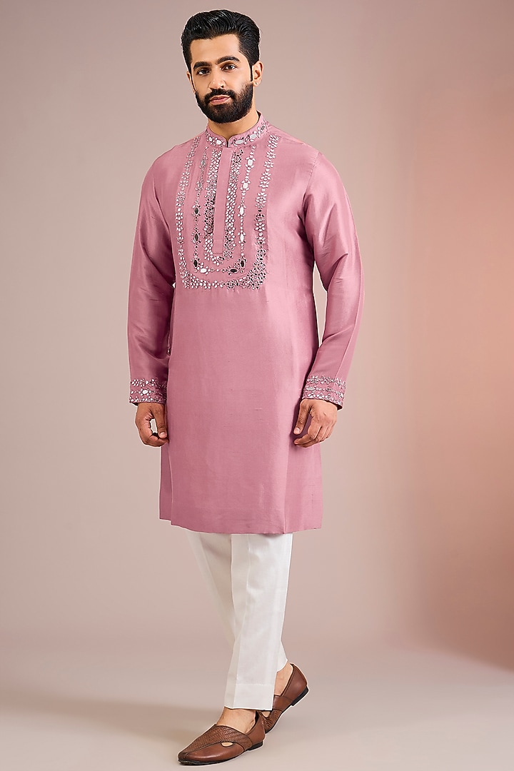 Rose Pink Silk Kurta Set by Seema Gujral Men at Pernia's Pop Up Shop