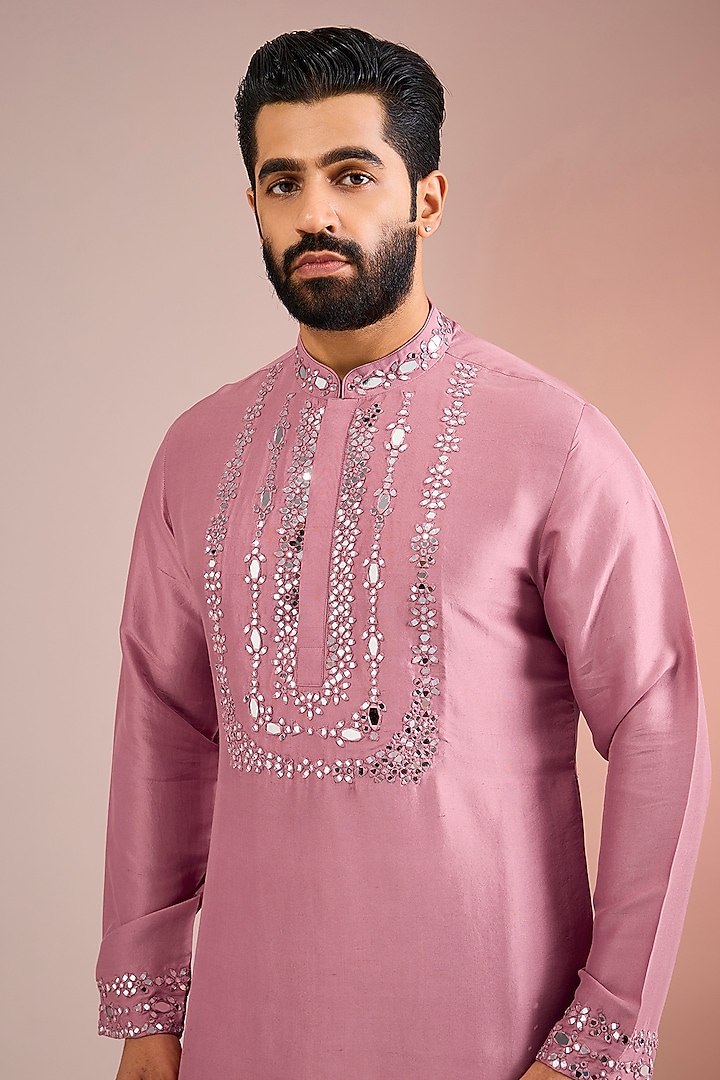 Rose Pink Silk Kurta Set by Seema Gujral Men at Pernia's Pop Up Shop