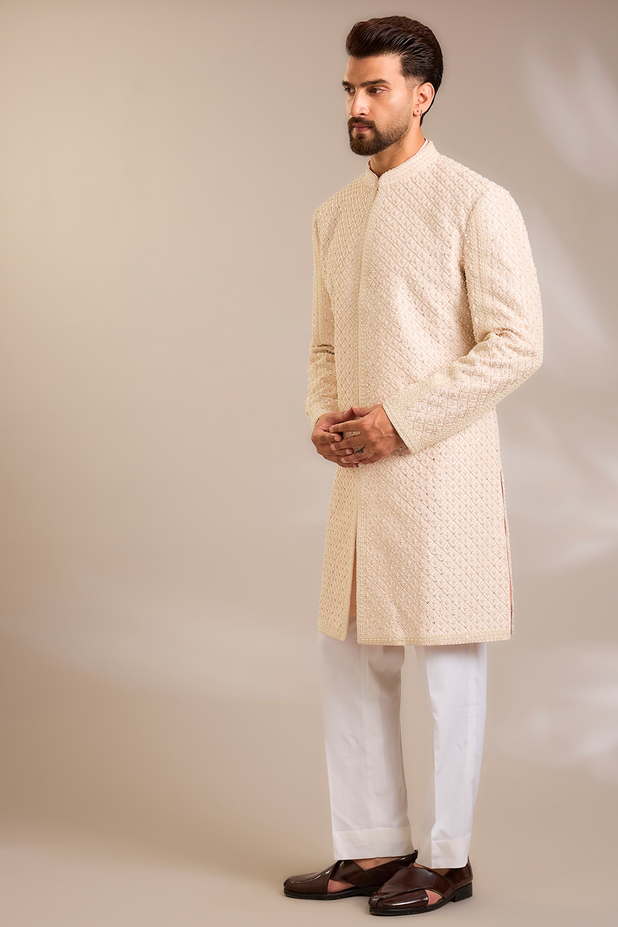 Seema Gujral Powder Pink Silk Sherwani Set