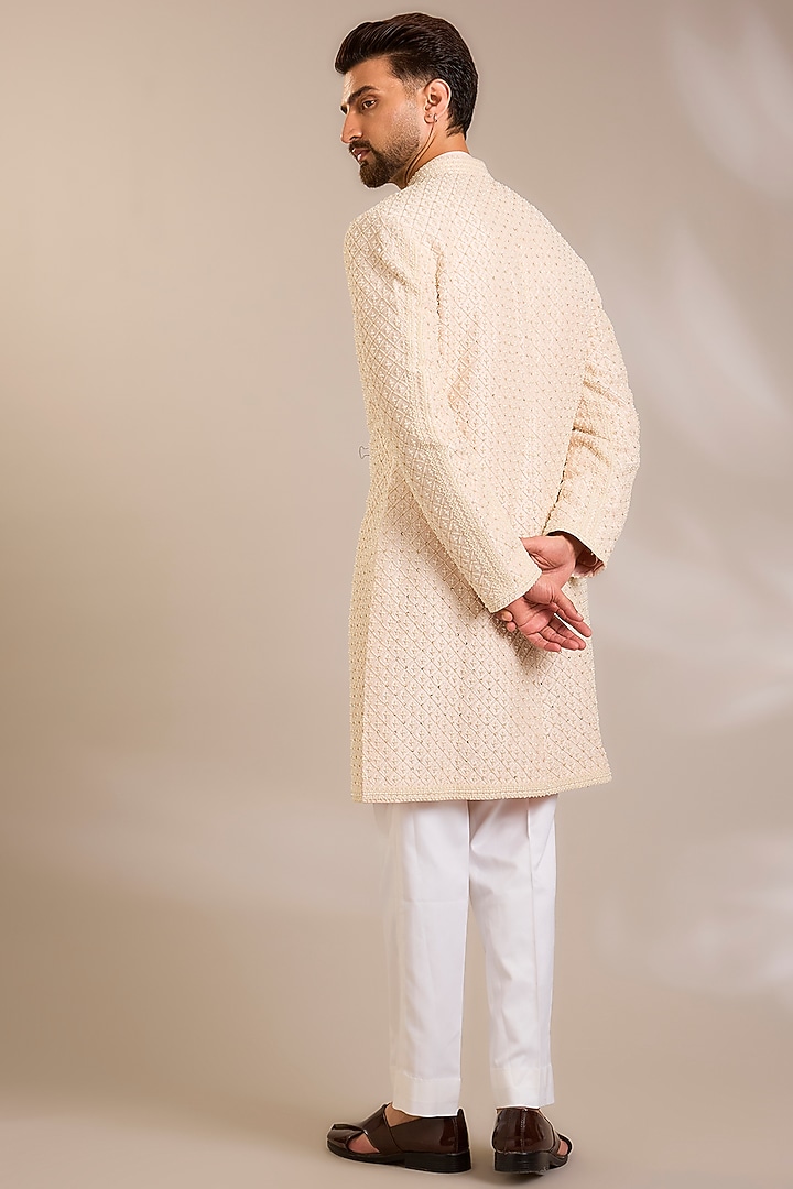 Powder Pink Silk Groom Sherwani Set by Seema Gujral Men at Pernia's Pop Up Shop