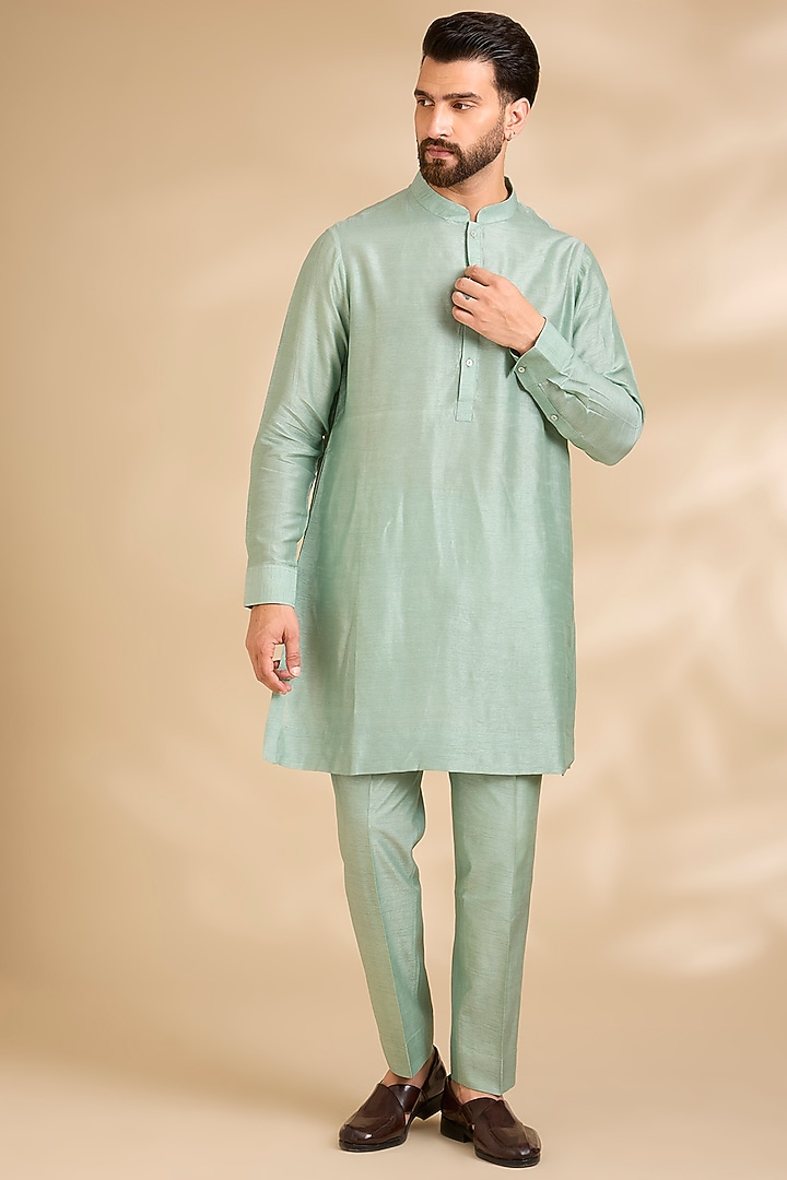 Sage Green Silk Groom Sherwani Set by Seema Gujral Men at Pernia's Pop Up Shop