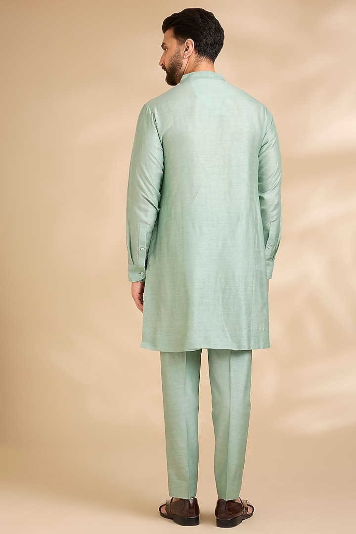 Sage Green Silk Groom Sherwani Set by Seema Gujral Men at Pernia's Pop Up Shop