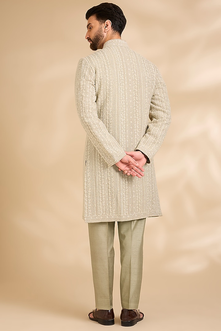 Nude Silk Groom Sherwani Set by Seema Gujral Men at Pernia's Pop Up Shop