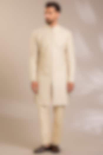 Nude Silk Groom Sherwani Set by Seema Gujral Men at Pernia's Pop Up Shop