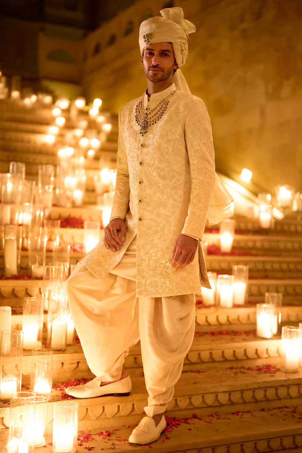 Seema Gujral Ivory Raw Silk Thread Embroidered Sherwani Set