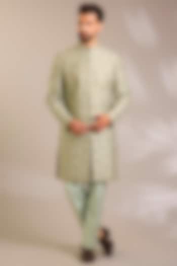Sage Green Silk Groom Sherwani Set by Seema Gujral Men at Pernia's Pop Up Shop