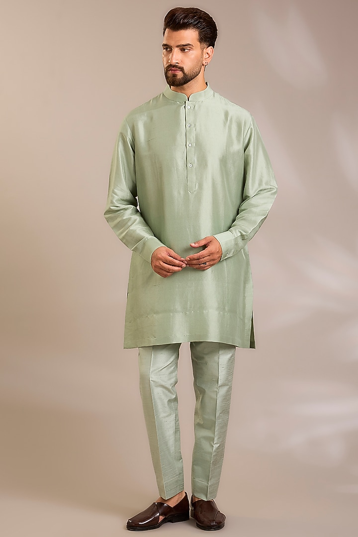 Sage Green Silk Groom Sherwani Set by Seema Gujral Men at Pernia's Pop Up Shop
